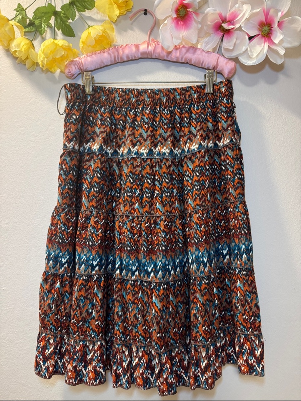 Roz & Ali Rust Multi Tiered Skirt with Teal Accents